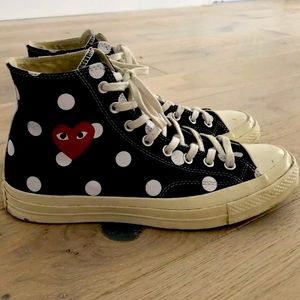 Black and white pokadot cdg “play” converse.